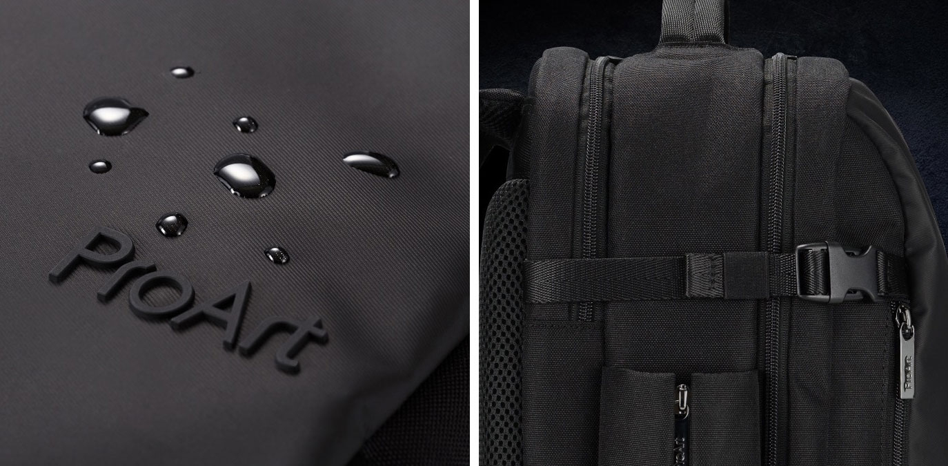 ProArt backpack is made of 600D PU polyester