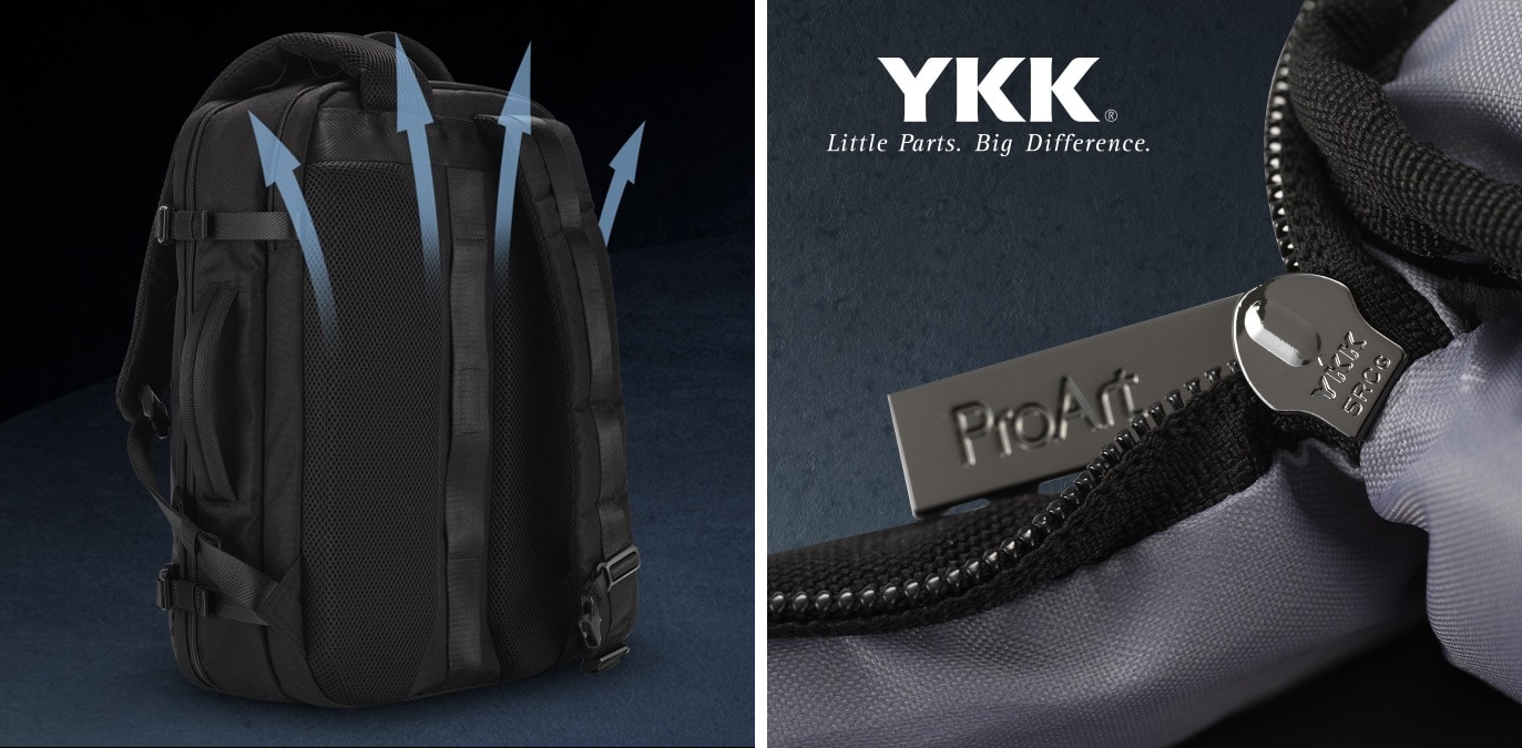 ProArt breathable backpack with YKK zipper
