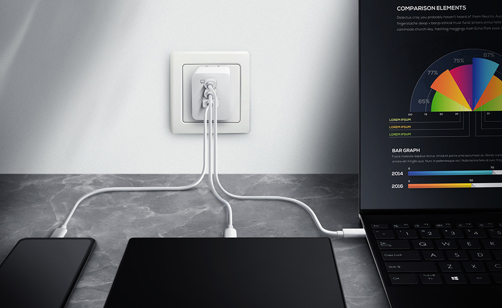 Chargeur Asus 100 W GaN blanc Universel 3 ports