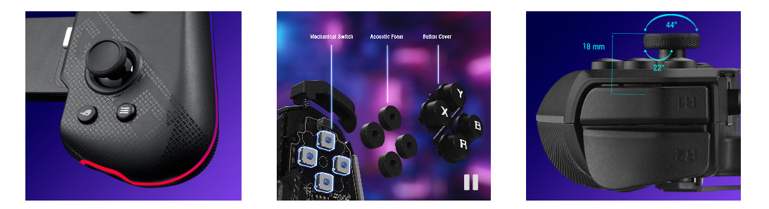 Les switches mécaniques exclusifs de la ROG Tessen garantissent une réponse rapide, un retower de information tactile clair et des performances durables