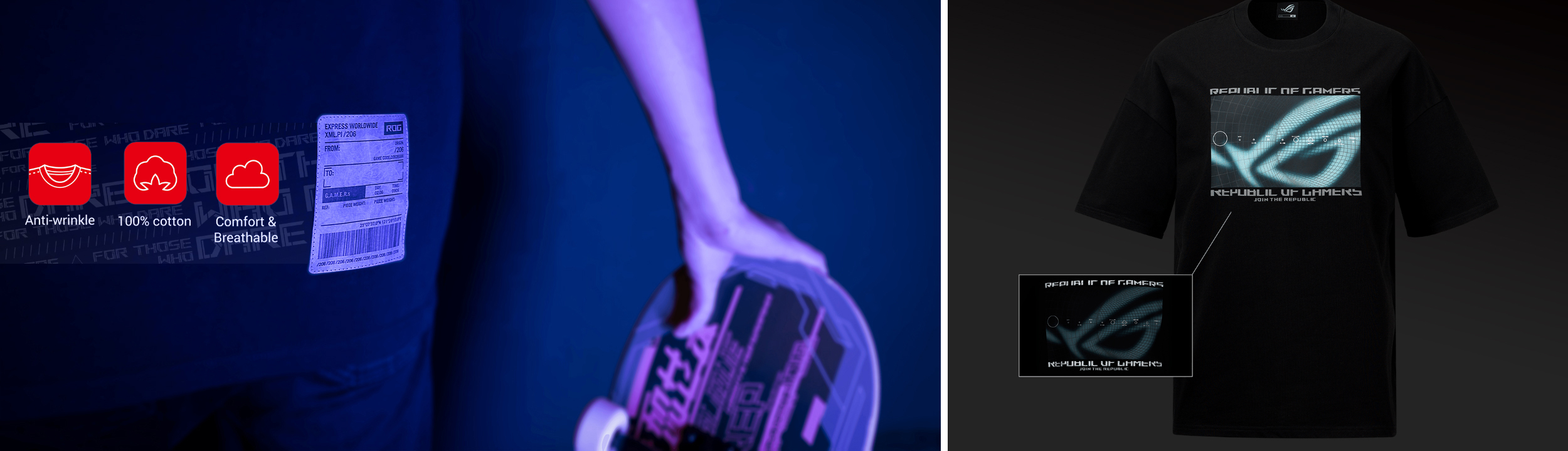Le ROG Cosmic Wave est orné d'un slogan réfléchissant