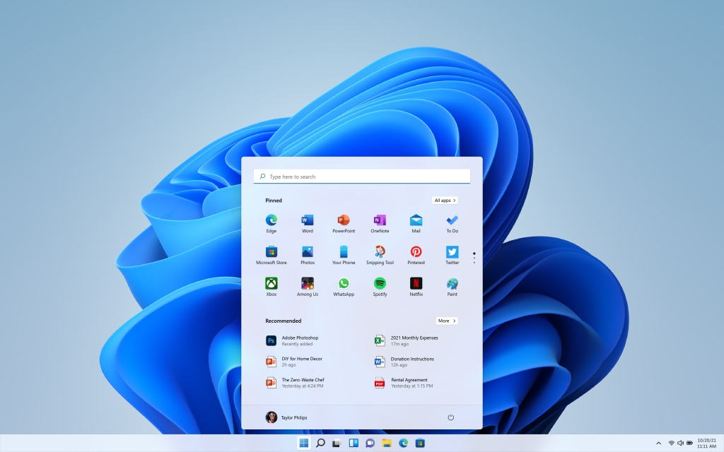 Windows 11 start page